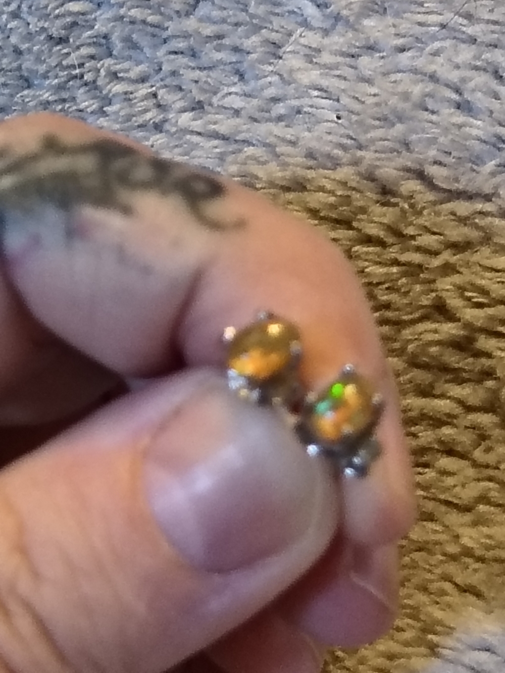 Sterling Stud Earrings with Orange-Gold Opal Accent